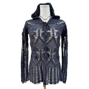Vintage Exotik Crochet Hoodie Long Sleeve 100% Cotton Size M/L Y2K Grunge